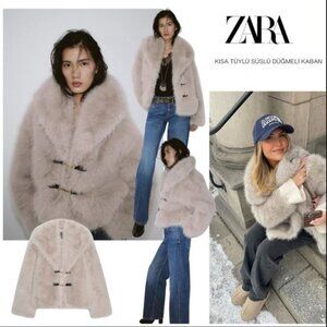 NWT Zara Short Faux Fur Toggle Coat